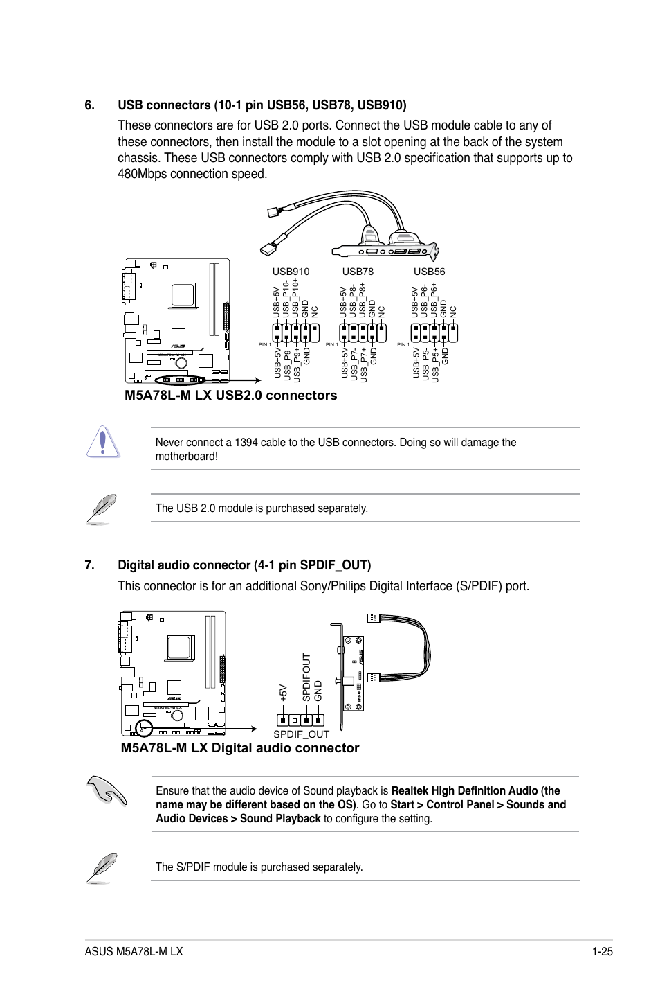 M5a78l-m lx digital audio connector | Asus M5A78L-M LX User Manual | Page 35 / 64