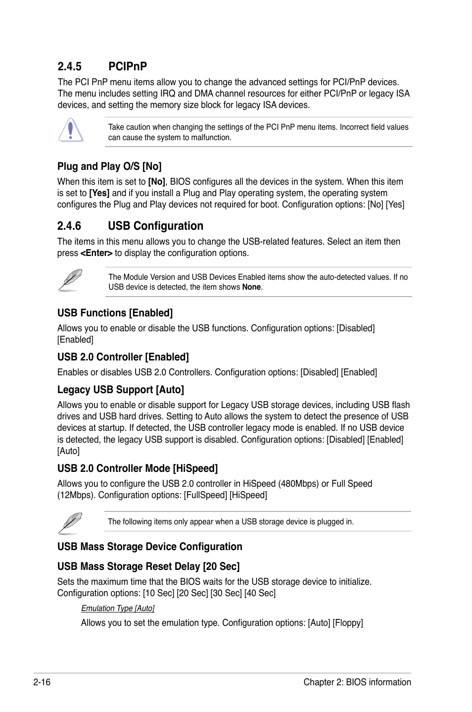 5 pcipnp, 6 usb configuration, Pcipnp -16 | Usb configuration -16 | Asus M5A78L-M LX User Manual | Page 54 / 64