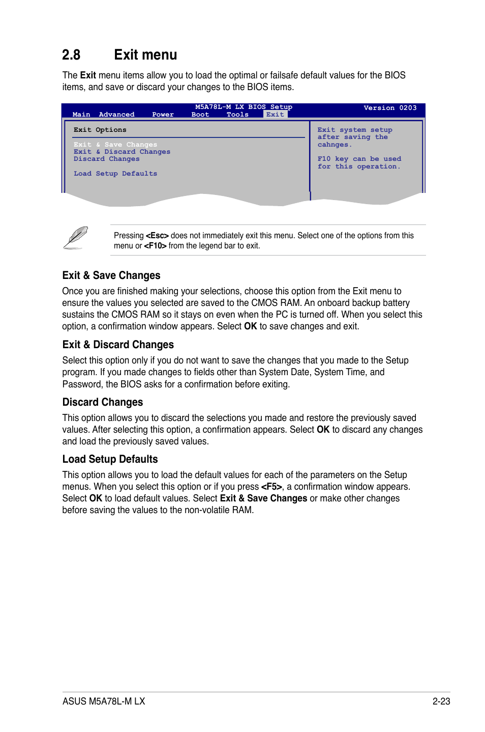 8 exit menu, Exit menu -23 | Asus M5A78L-M LX User Manual | Page 61 / 64