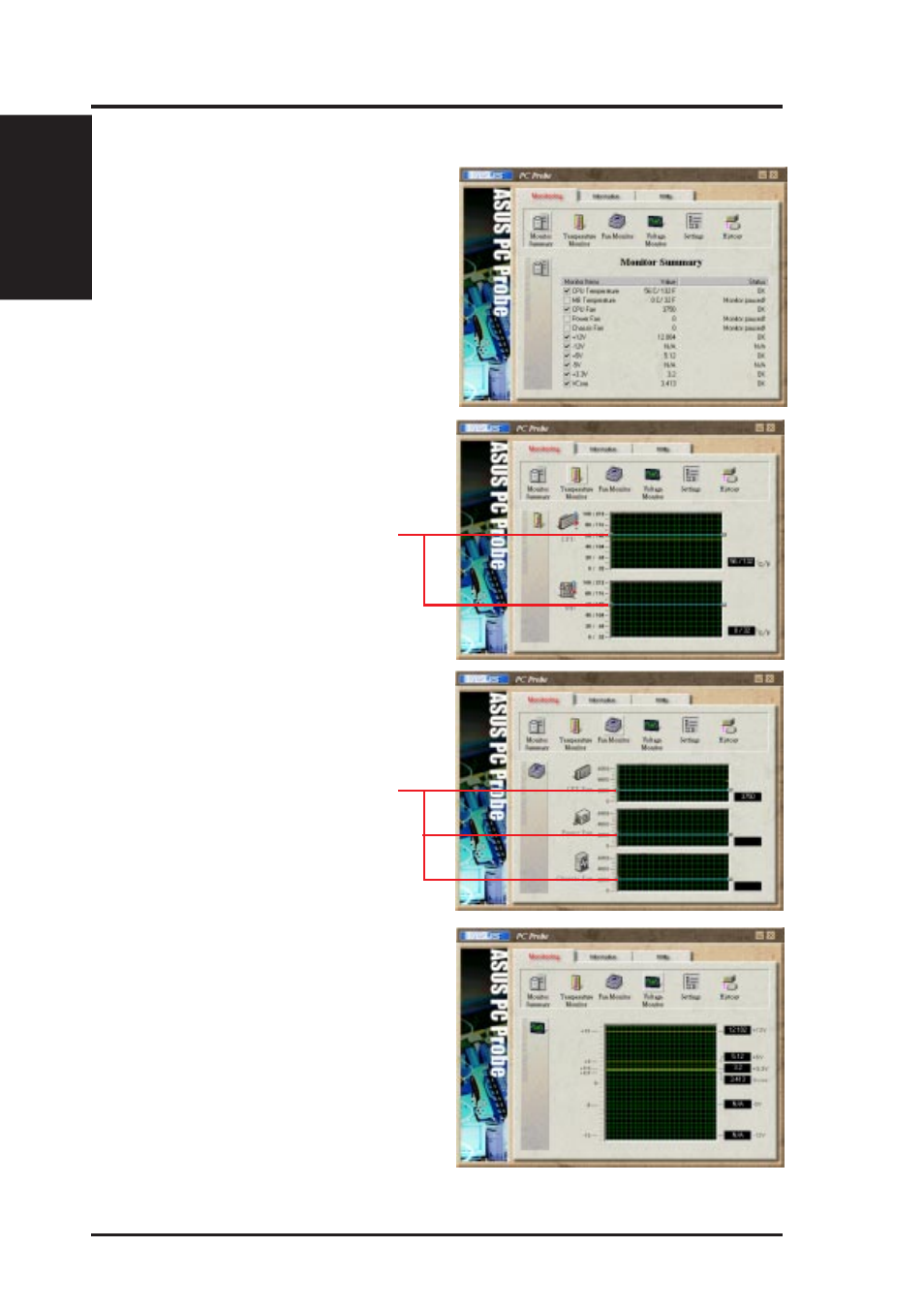 Vi. software reference, Using asus pc probe, Monitoring | Asus P2Z User Manual | Page 64 / 88