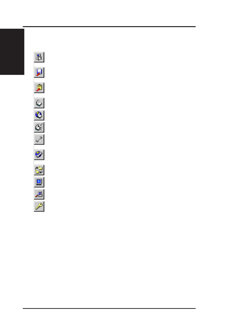 Vi. software reference, Using the taskbar icons, Toolbar descriptions | Asus P2Z User Manual | Page 68 / 88