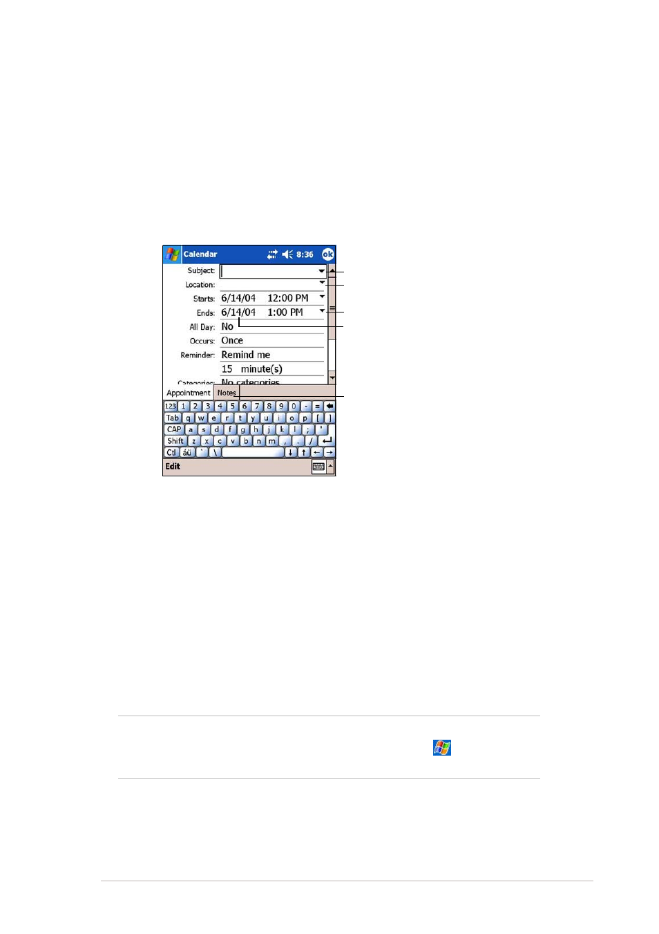 Creating appointments | Asus MyPal A730 User Manual | Page 125 / 204