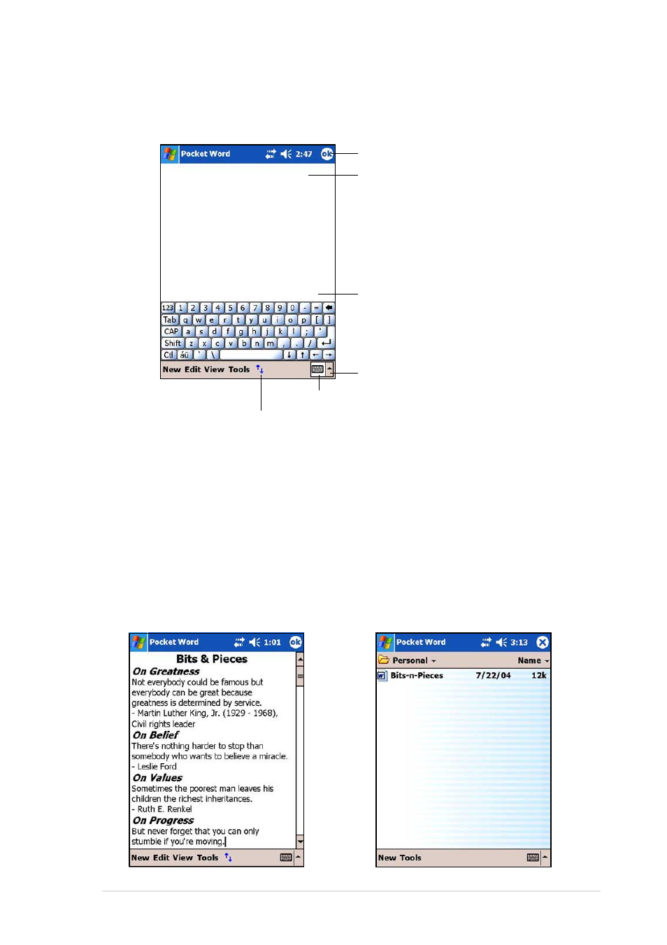 Saving pocket word documents | Asus MyPal A730 User Manual | Page 145 / 204