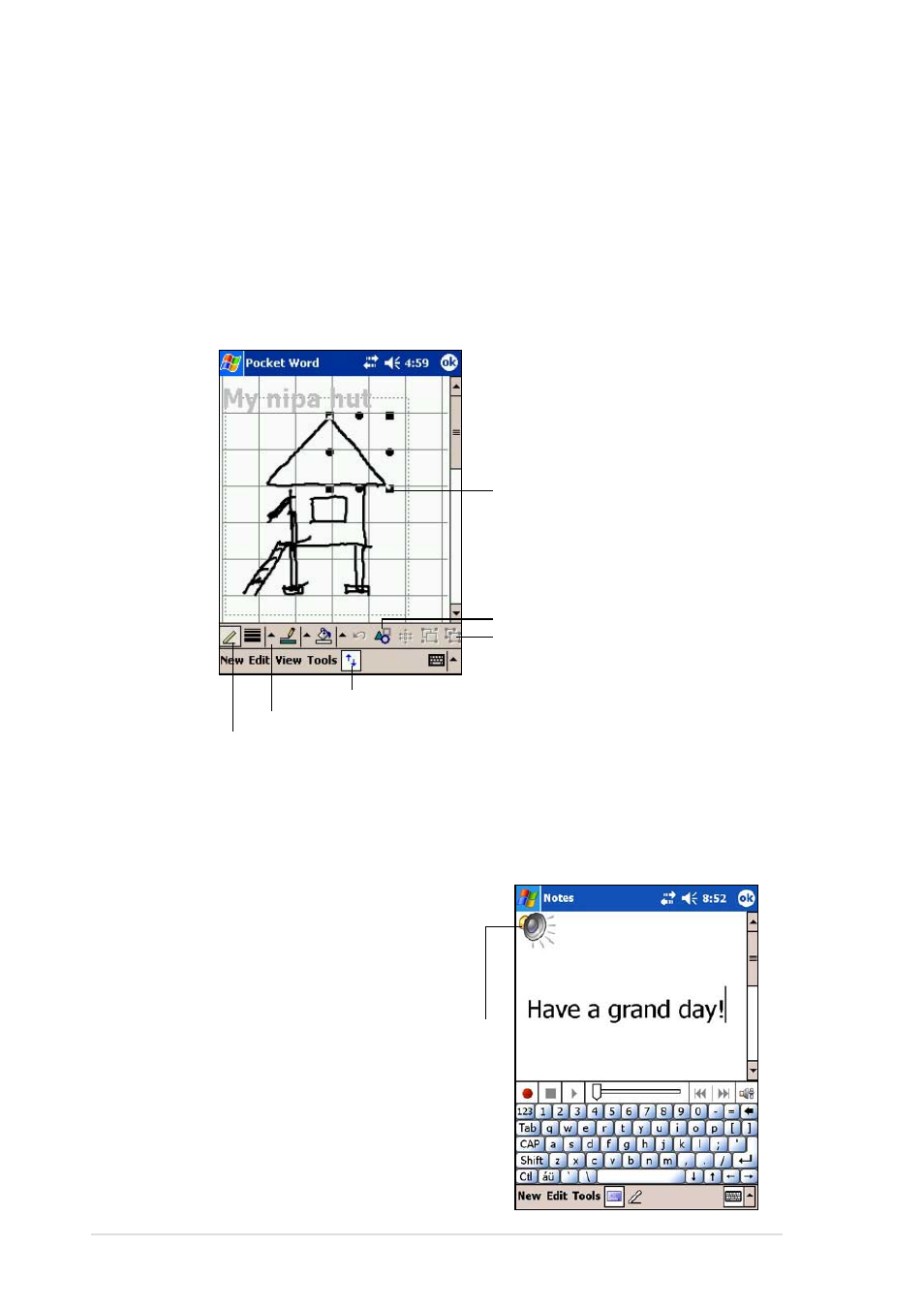 Drawing mode, Recording mode | Asus MyPal A730 User Manual | Page 150 / 204