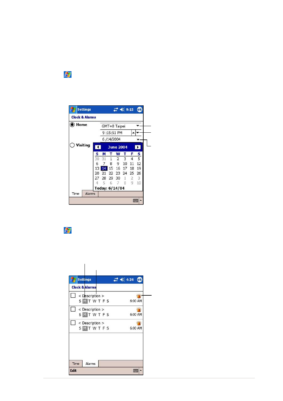 Changing the date and time | Asus MyPal A730 User Manual | Page 39 / 204