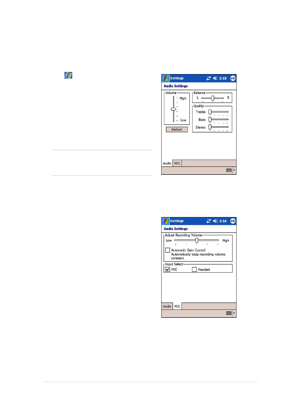 Changing the audio settings | Asus MyPal A730 User Manual | Page 51 / 204