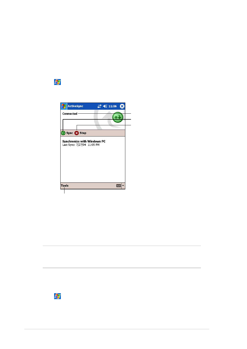 Manually initiating synchronization, For more information on synchronization | Asus MyPal A730 User Manual | Page 72 / 204