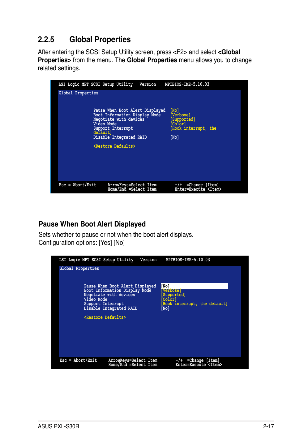 5 global properties, Pause when boot alert displayed | Asus PXL-S30R User Manual | Page 29 / 40