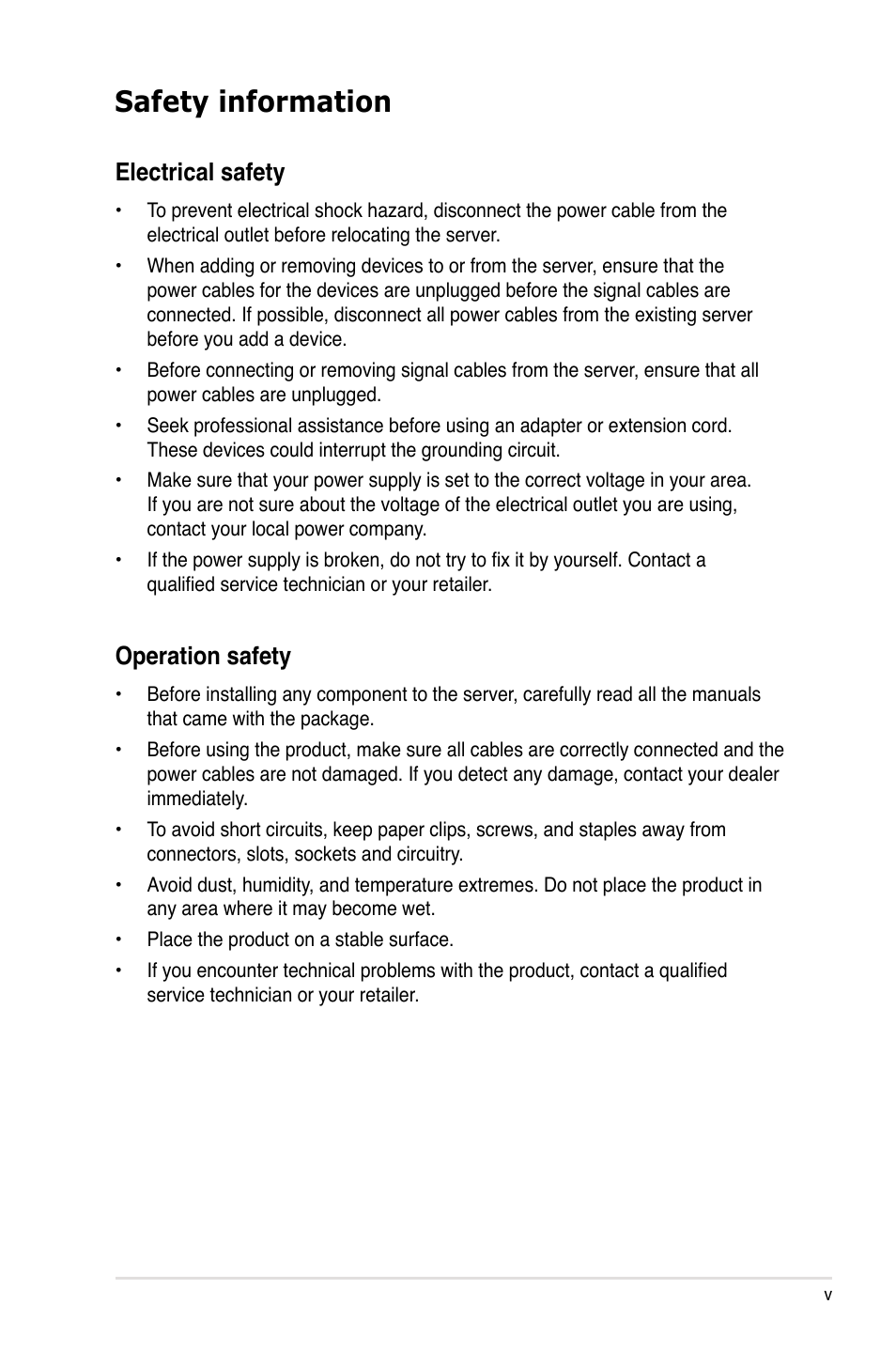 Safety information, Electrical safety, Operation safety | Asus PXL-S30R User Manual | Page 5 / 40