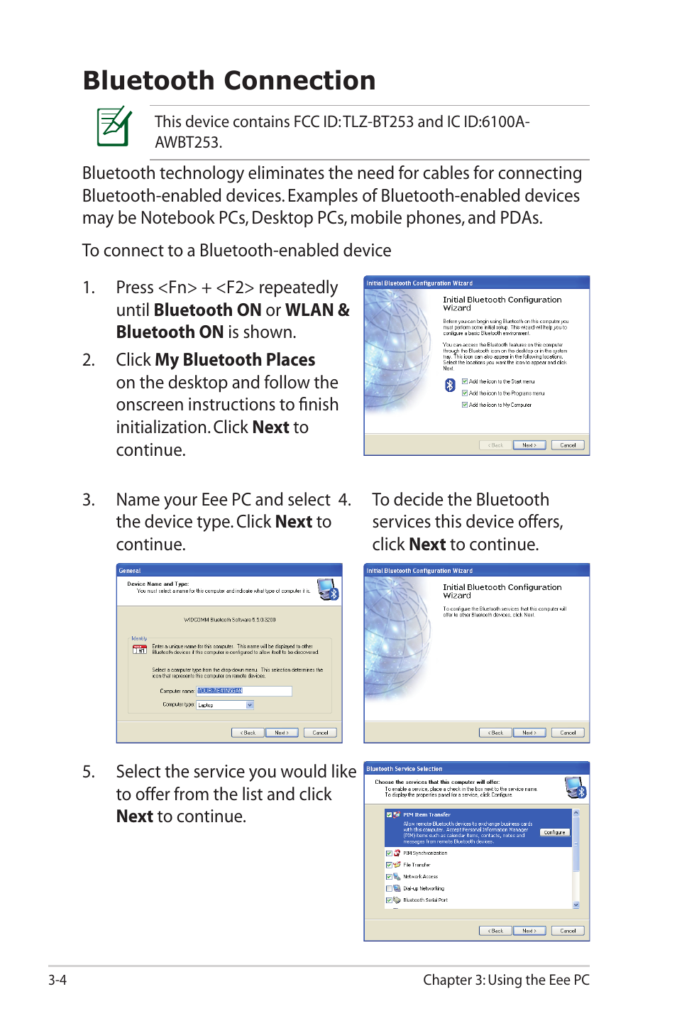 Bluetooth connection, Bluetooth connection -4 | Asus Eee PC 1003HAG User Manual | Page 36 / 60