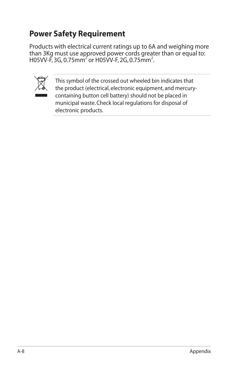 Power safety requirement | Asus Eee PC 1003HAG User Manual | Page 54 / 60