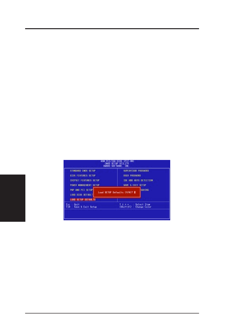 Iv. bios setup, Load bios defaults, Load setup defaults | Asus P2Z-VM User Manual | Page 56 / 96