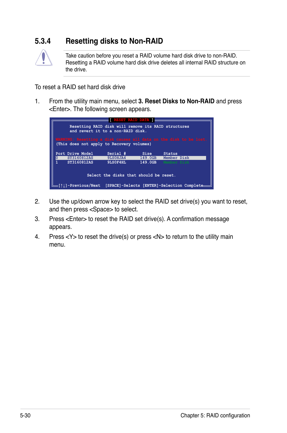 4 resetting disks to non-raid, Resetting disks to non-raid -30 | Asus Z8PE-D18 User Manual | Page 130 / 164