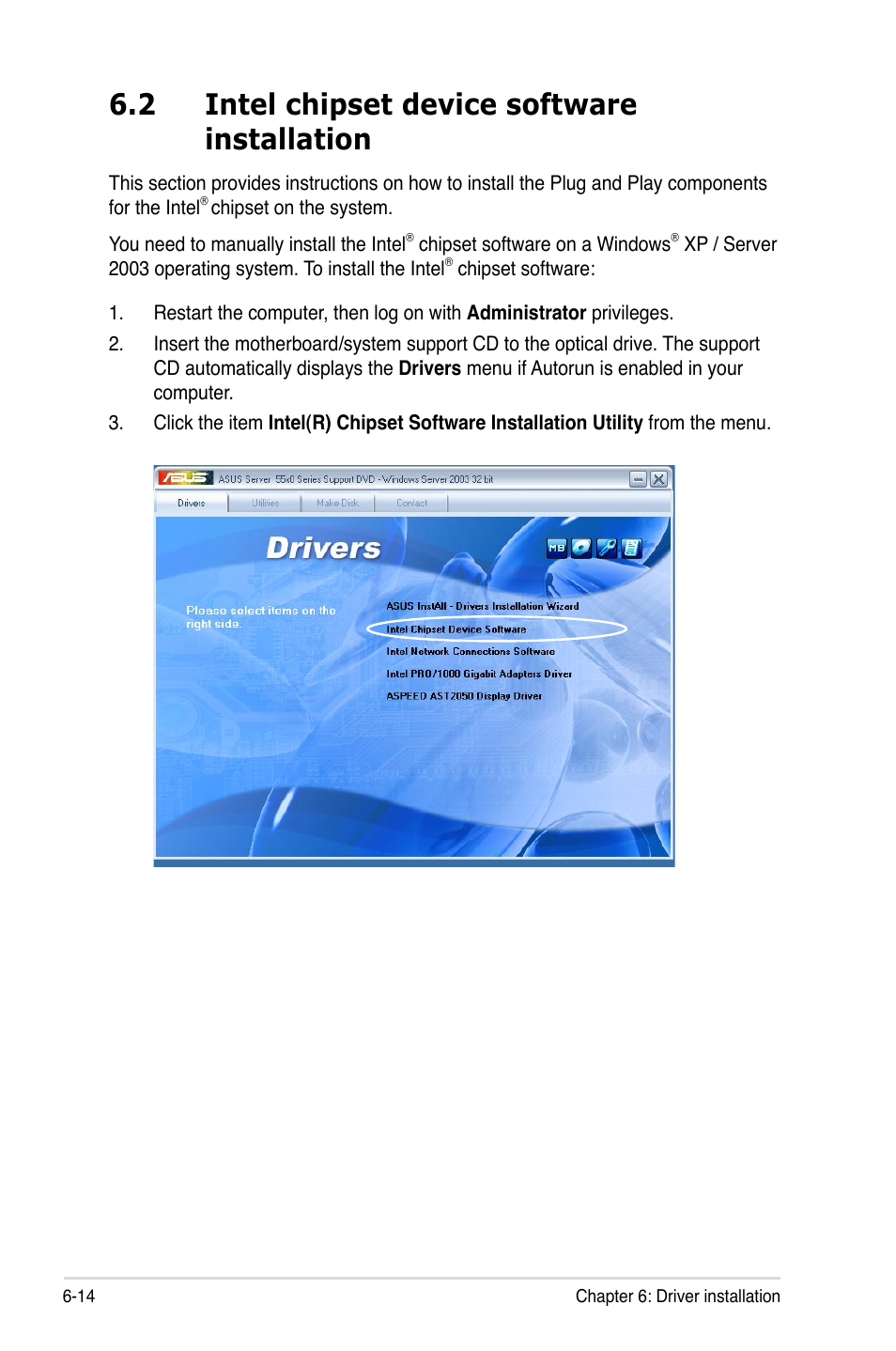 2 intel chipset device software installation, Intel chipset device software installation -14, 2 intel chipset device software installation | Asus Z8PE-D18 User Manual | Page 148 / 164