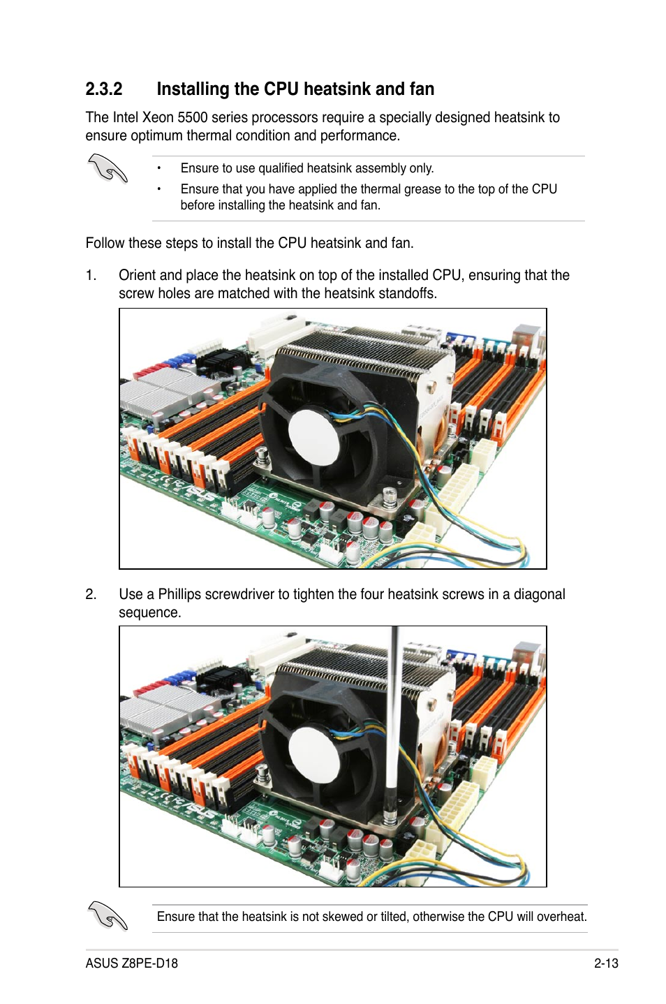 2 installing the cpu heatsink and fan, Installing the cpu heatsink and fan -13 | Asus Z8PE-D18 User Manual | Page 31 / 164