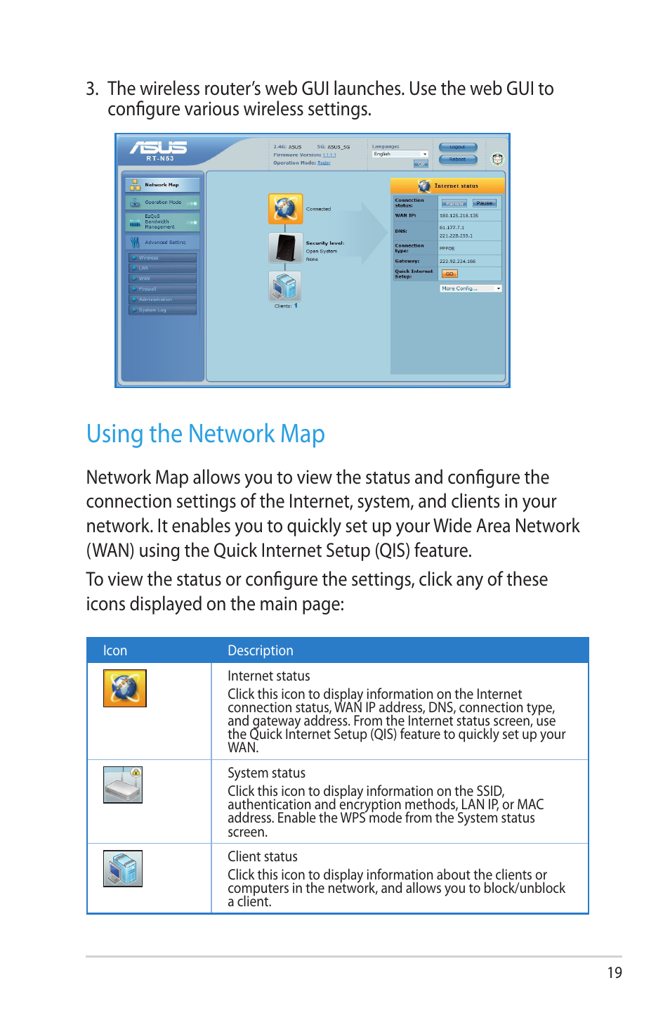 Using the network map | Asus RT-N53 User Manual | Page 19 / 58