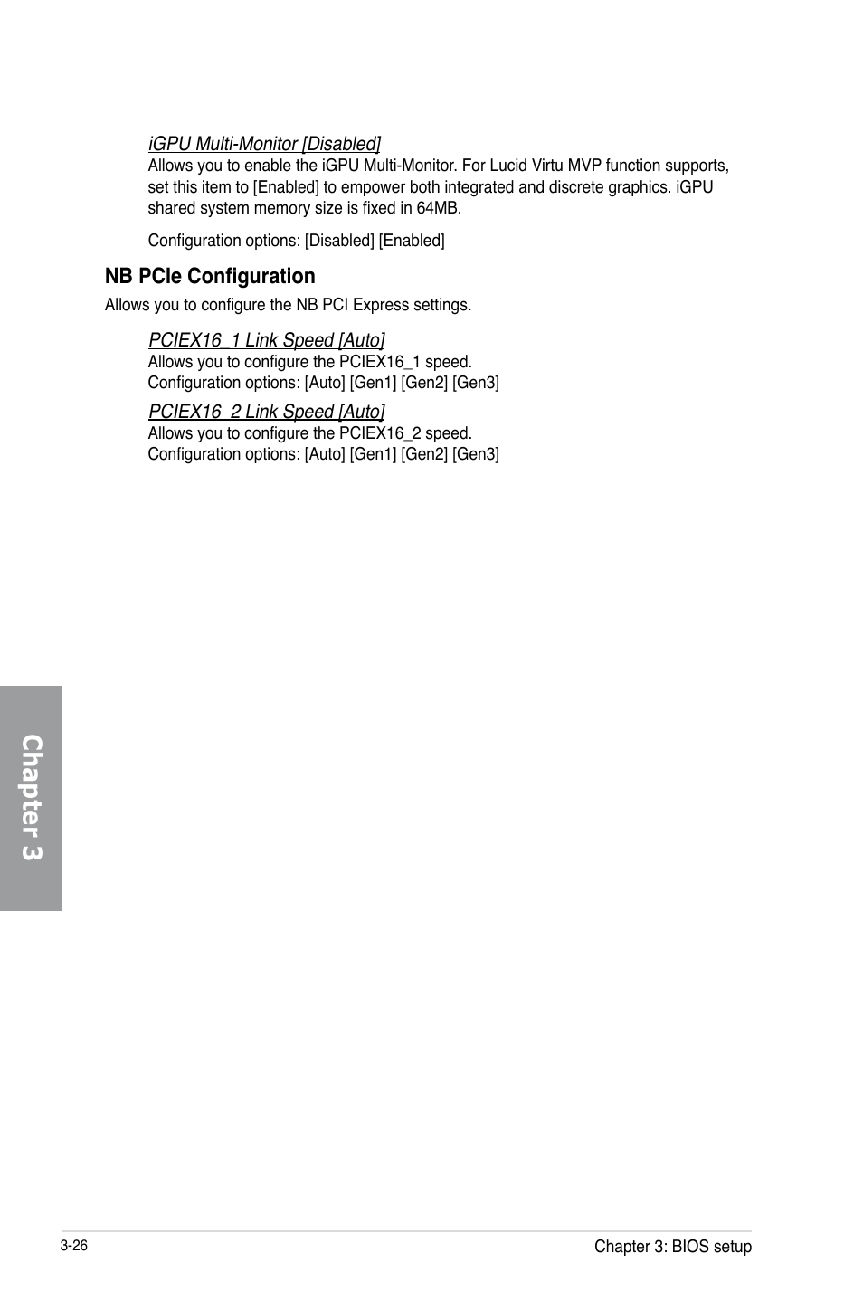 Chapter 3, Nb pcie configuration | Asus P8Z77-V PRO/THUNDERBOLT User Manual | Page 102 / 192