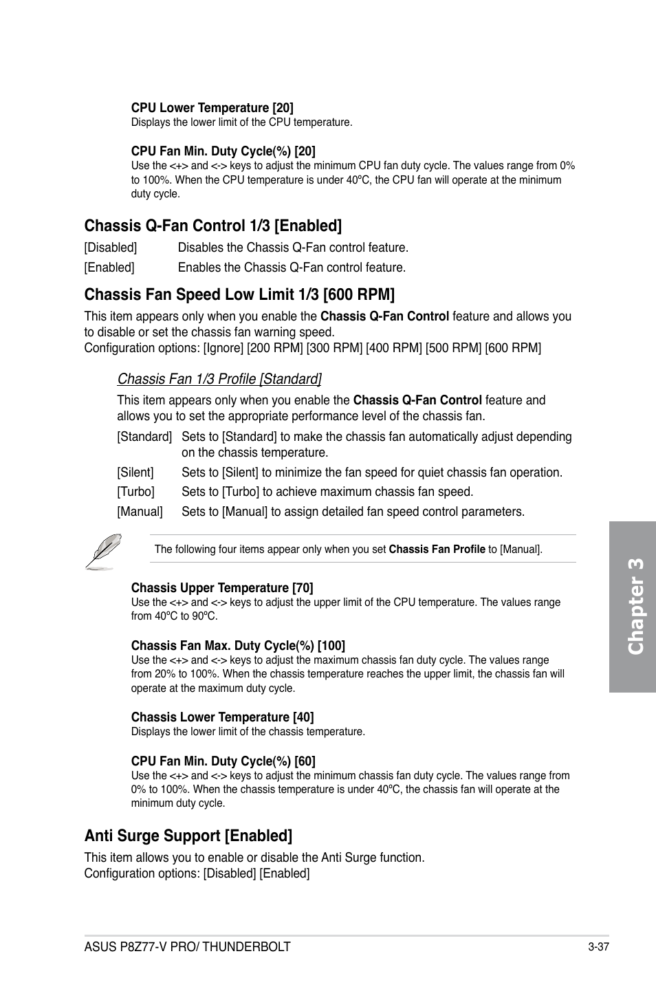 Chapter 3, Chassis q-fan control 1/3 [enabled, Anti surge support [enabled | Asus P8Z77-V PRO/THUNDERBOLT User Manual | Page 113 / 192