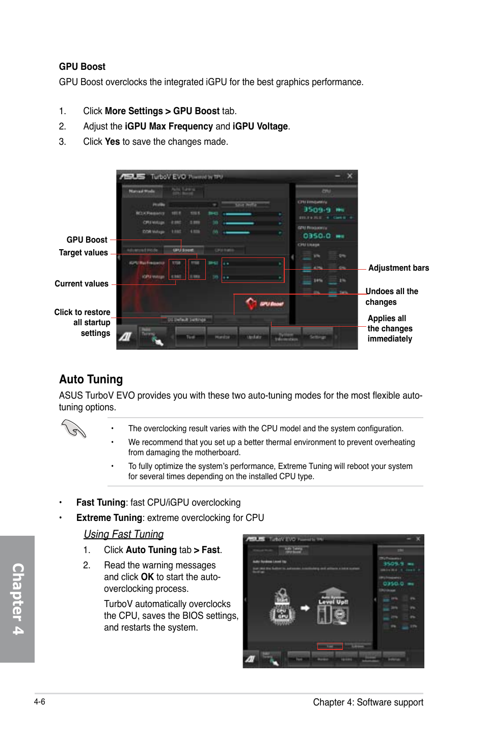 Chapter 4, Auto tuning | Asus P8Z77-V PRO/THUNDERBOLT User Manual | Page 132 / 192