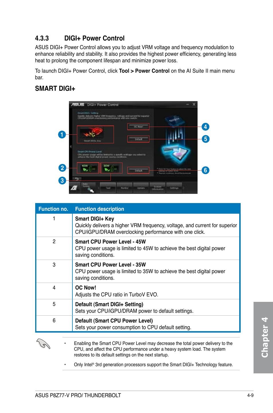 3 digi+ power control, Digi+ power control -9, Chapter 4 | Smart digi | Asus P8Z77-V PRO/THUNDERBOLT User Manual | Page 135 / 192