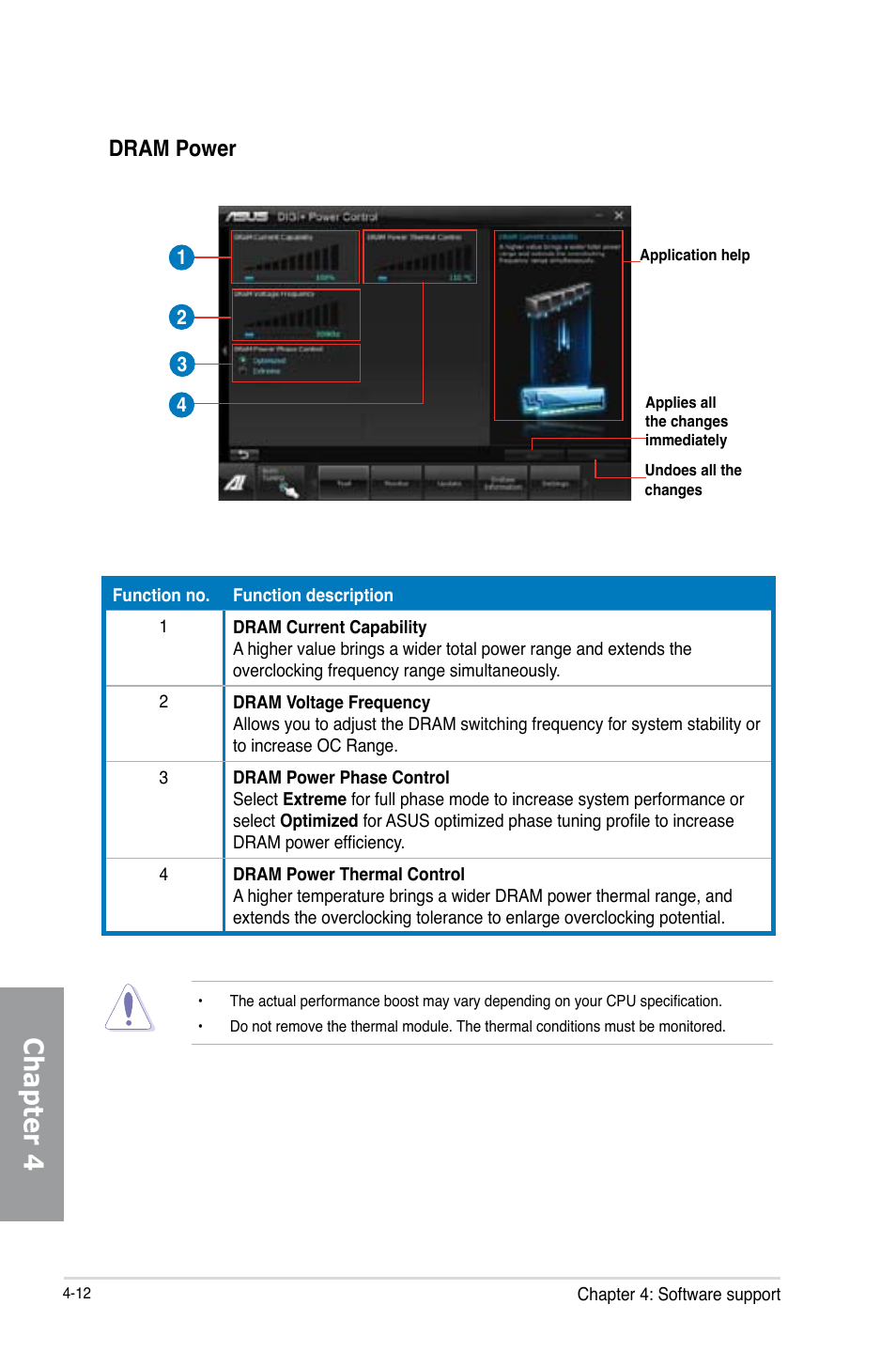 Chapter 4, Dram power | Asus P8Z77-V PRO/THUNDERBOLT User Manual | Page 138 / 192