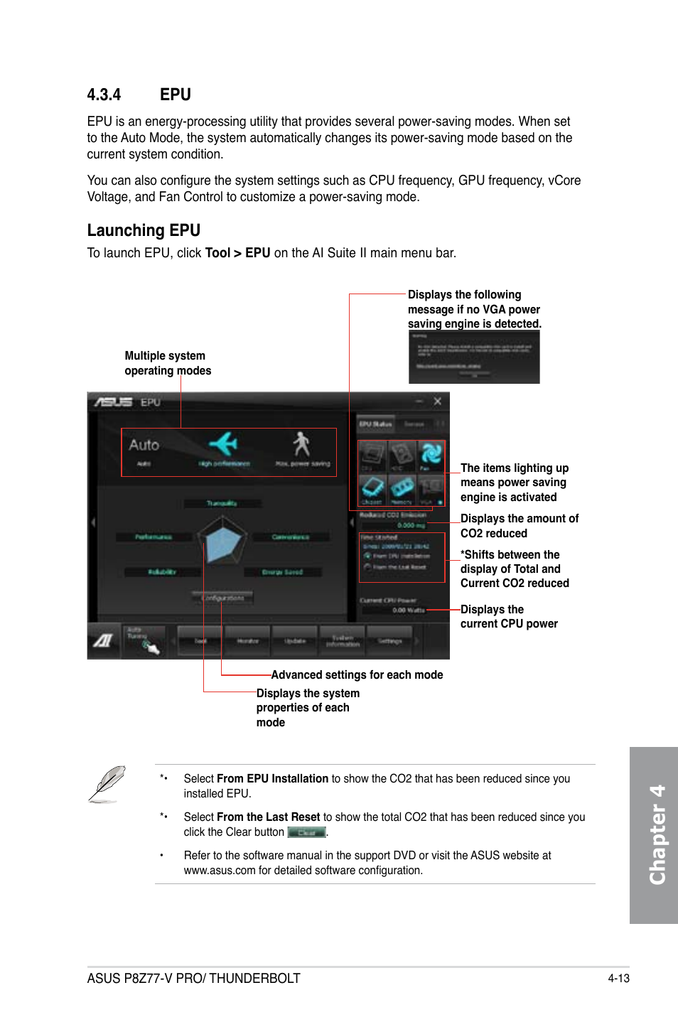 4 epu, Epu -13, Chapter 4 | Launching epu | Asus P8Z77-V PRO/THUNDERBOLT User Manual | Page 139 / 192