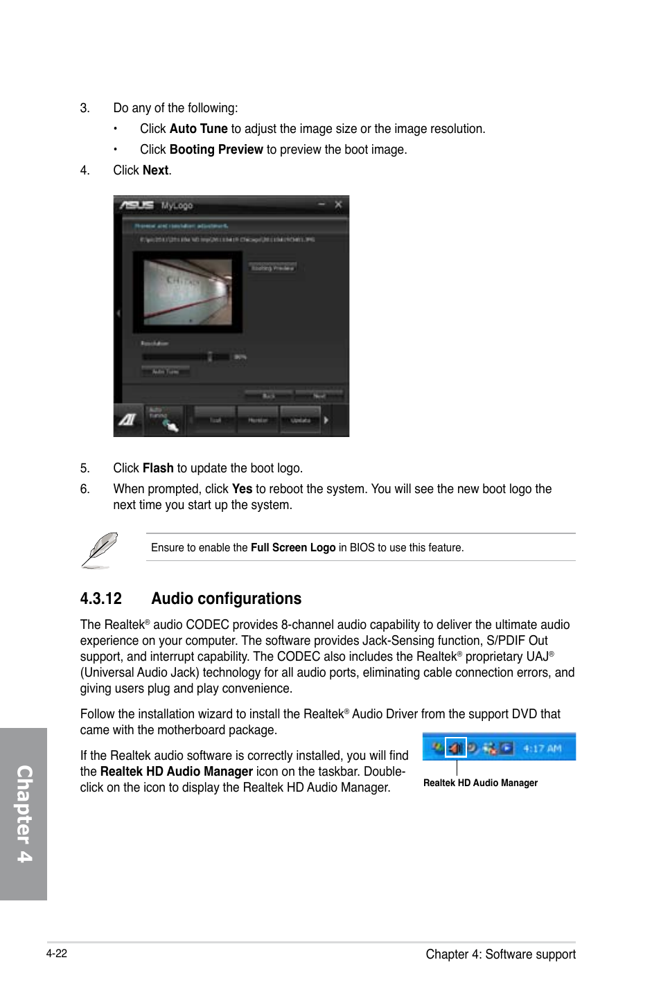 12 audio configurations, Audio configurations -22, Chapter 4 | Asus P8Z77-V PRO/THUNDERBOLT User Manual | Page 148 / 192