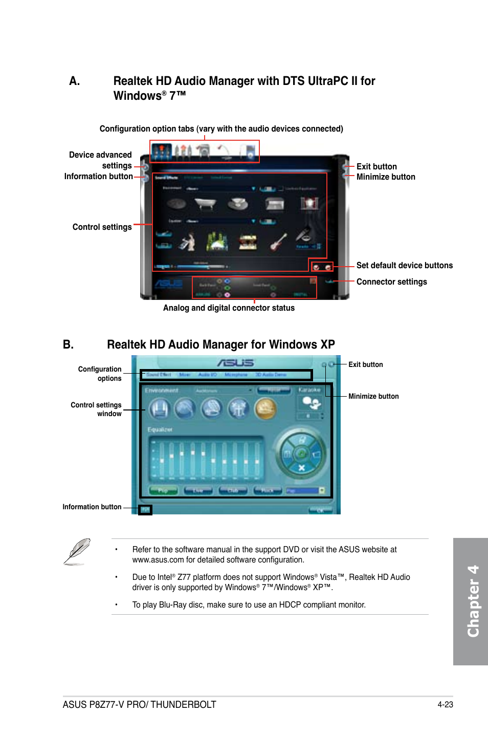 Chapter 4, B. realtek hd audio manager for windows xp | Asus P8Z77-V PRO/THUNDERBOLT User Manual | Page 149 / 192