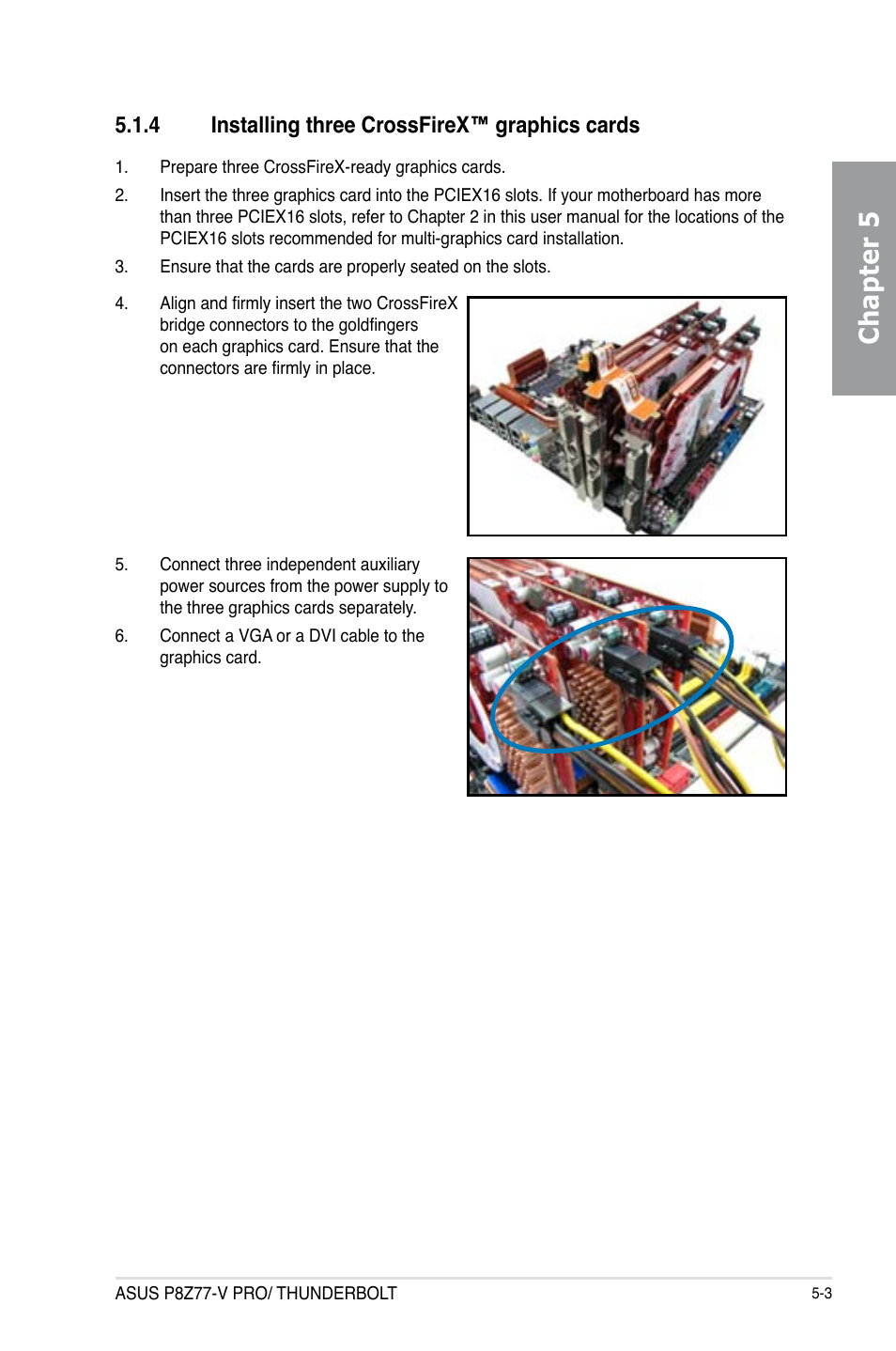 4 installing three crossfirex™ graphics cards, Installing three crossfirex™ graphics cards -3, Chapter 5 | Asus P8Z77-V PRO/THUNDERBOLT User Manual | Page 173 / 192