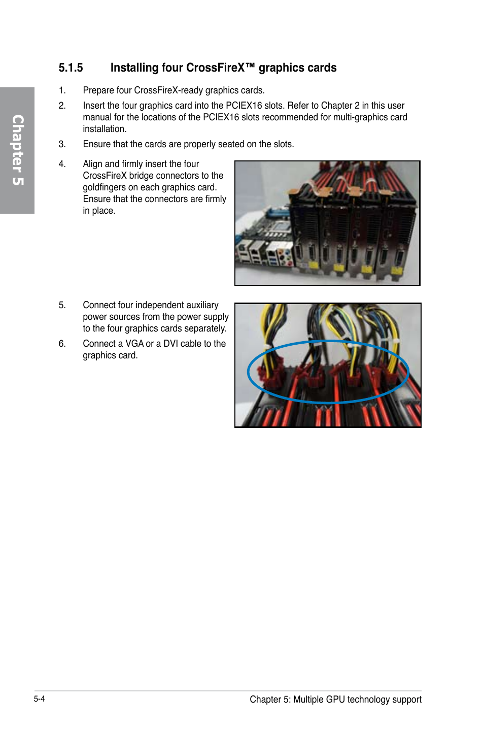 5 installing four crossfirex™ graphics cards, Installing four crossfirex™ graphics cards -4, Chapter 5 | Asus P8Z77-V PRO/THUNDERBOLT User Manual | Page 174 / 192
