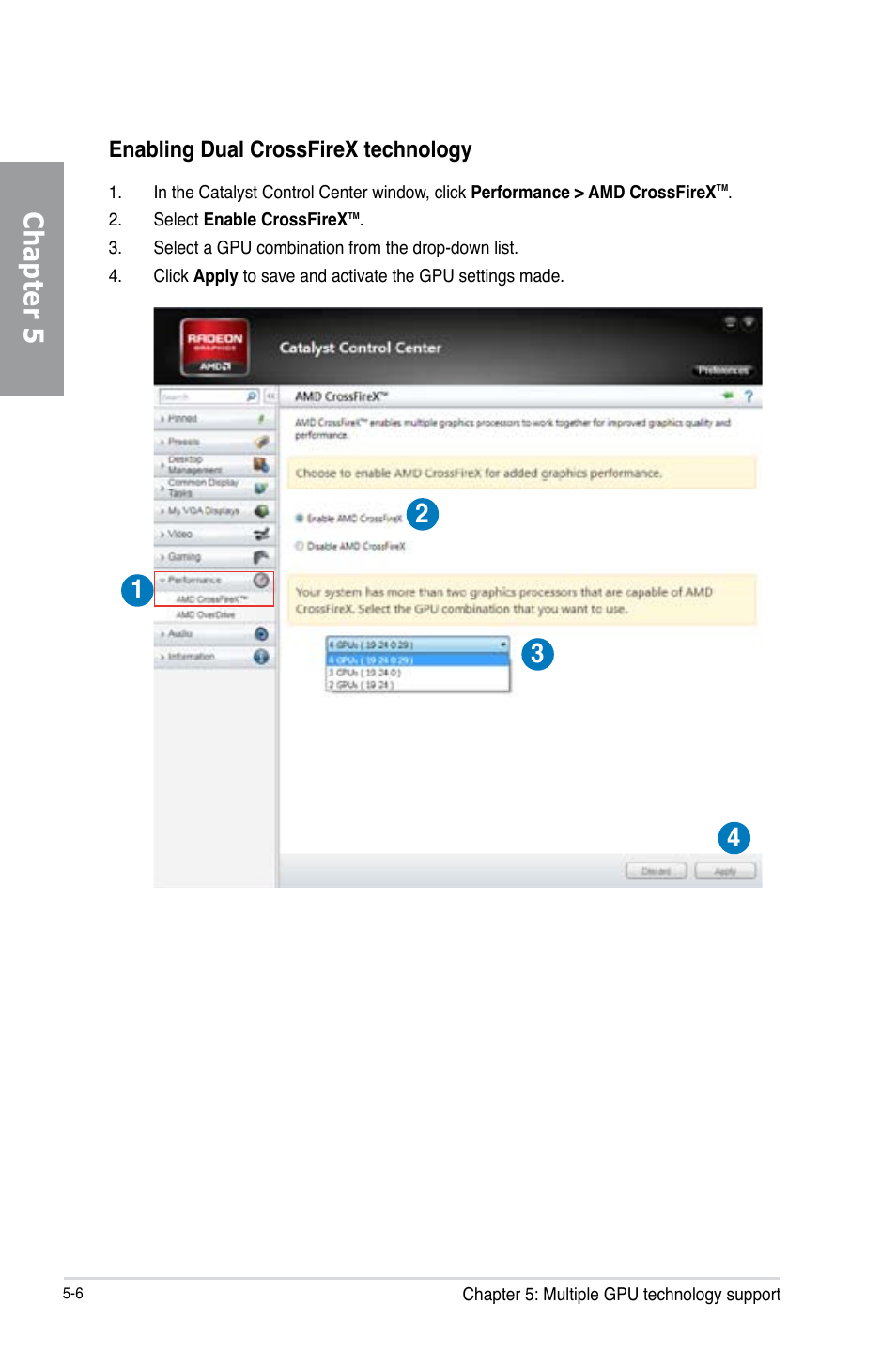 Chapter 5, Enabling dual crossfirex technology | Asus P8Z77-V PRO/THUNDERBOLT User Manual | Page 176 / 192