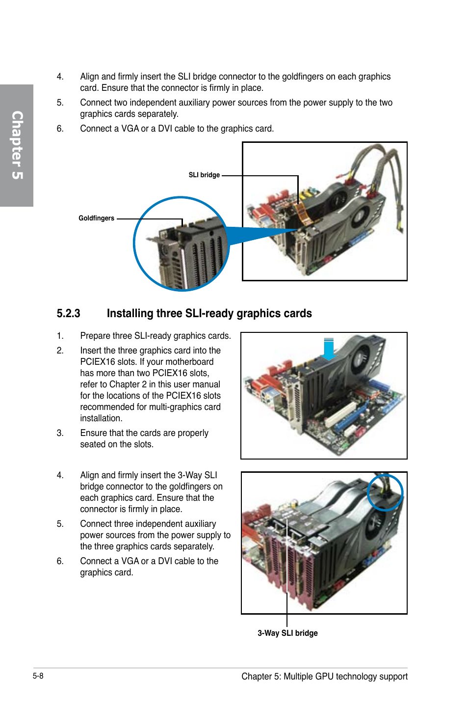 3 installing three sli-ready graphics cards, Installing three sli-ready graphics cards -8, Chapter 5 | Asus P8Z77-V PRO/THUNDERBOLT User Manual | Page 178 / 192