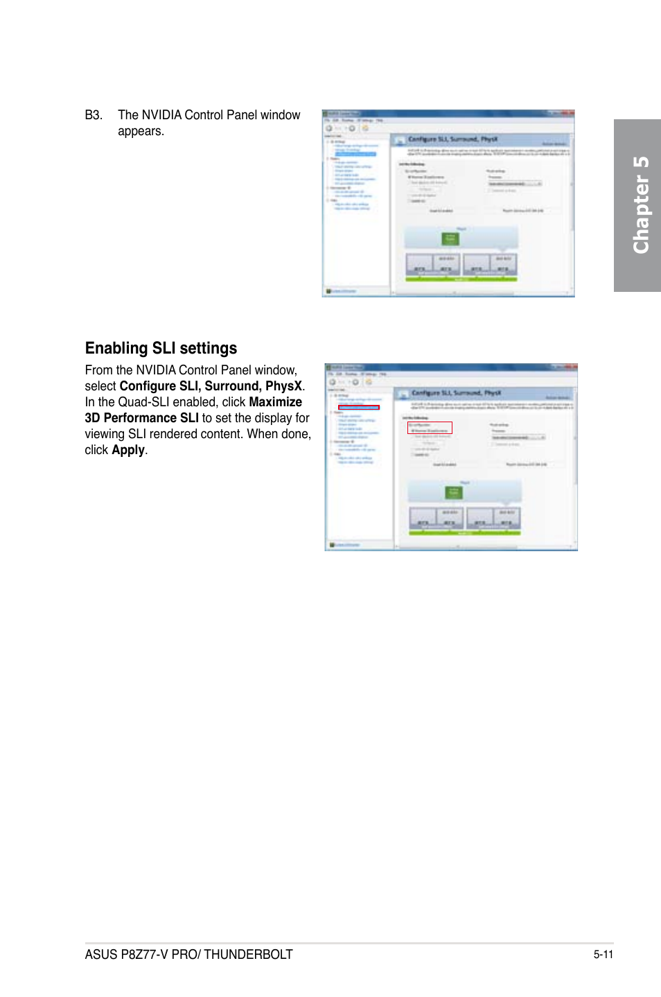 Chapter 5, Enabling sli settings | Asus P8Z77-V PRO/THUNDERBOLT User Manual | Page 181 / 192