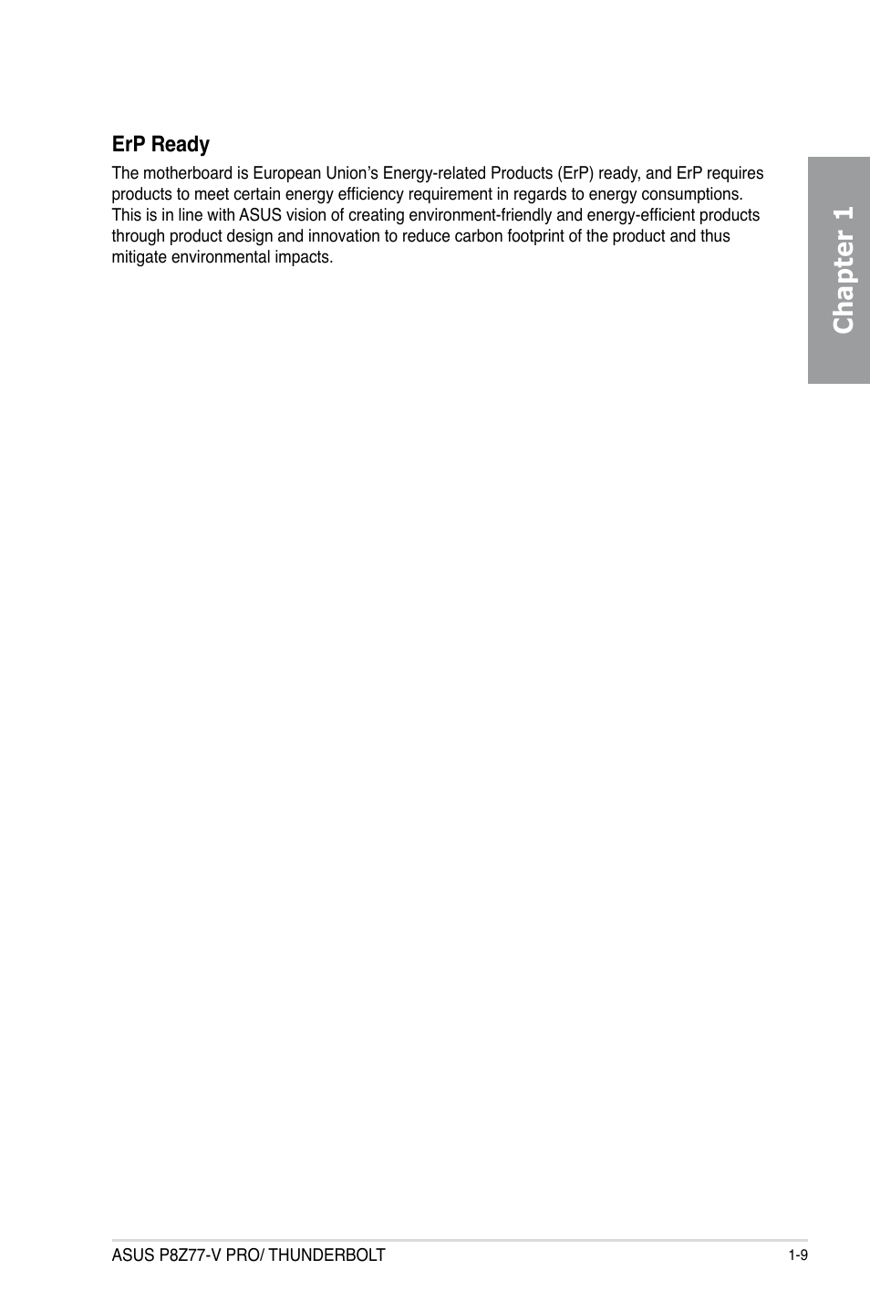 Chapter 1, Erp ready | Asus P8Z77-V PRO/THUNDERBOLT User Manual | Page 23 / 192