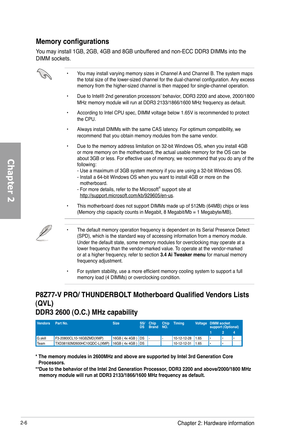 Chapter 2, Chapter 2: hardware information | Asus P8Z77-V PRO/THUNDERBOLT User Manual | Page 30 / 192