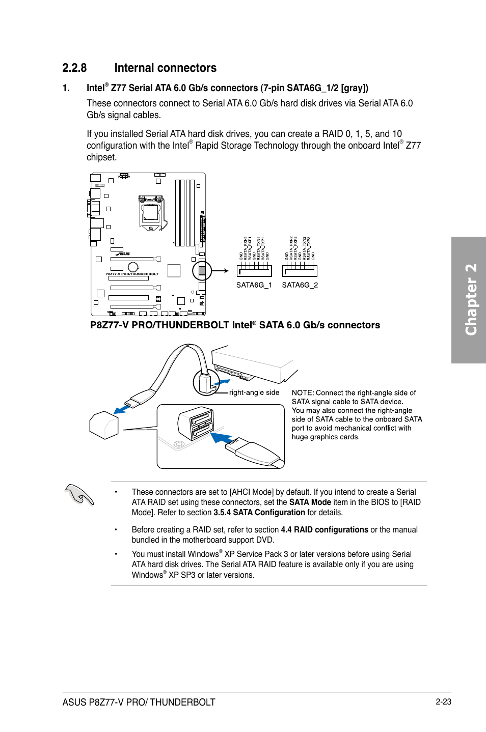 8 internal connectors, Internal connectors -23, Chapter 2 | Asus P8Z77-V PRO/THUNDERBOLT User Manual | Page 47 / 192