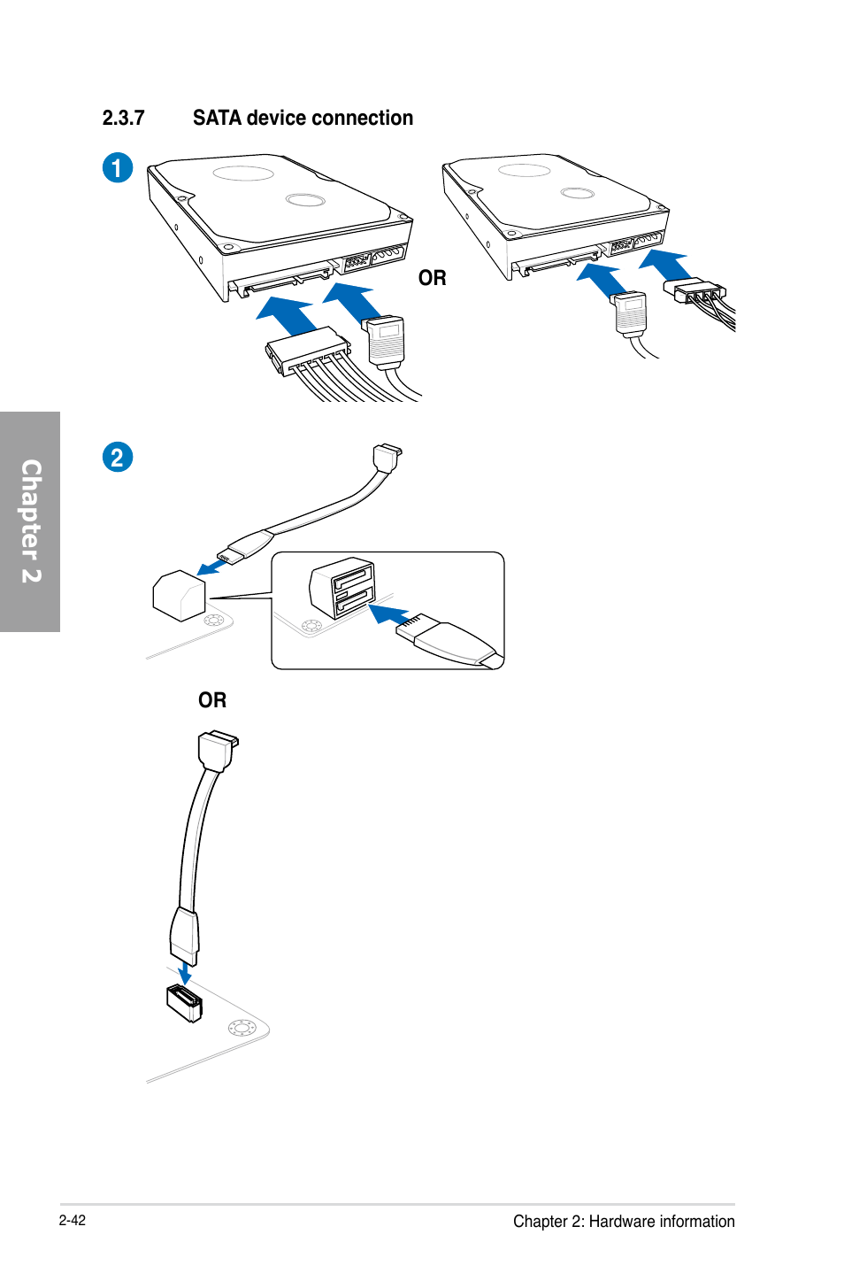 7 sata device connection, Sata device connection -42, Chapter 2 | Asus P8Z77-V PRO/THUNDERBOLT User Manual | Page 66 / 192