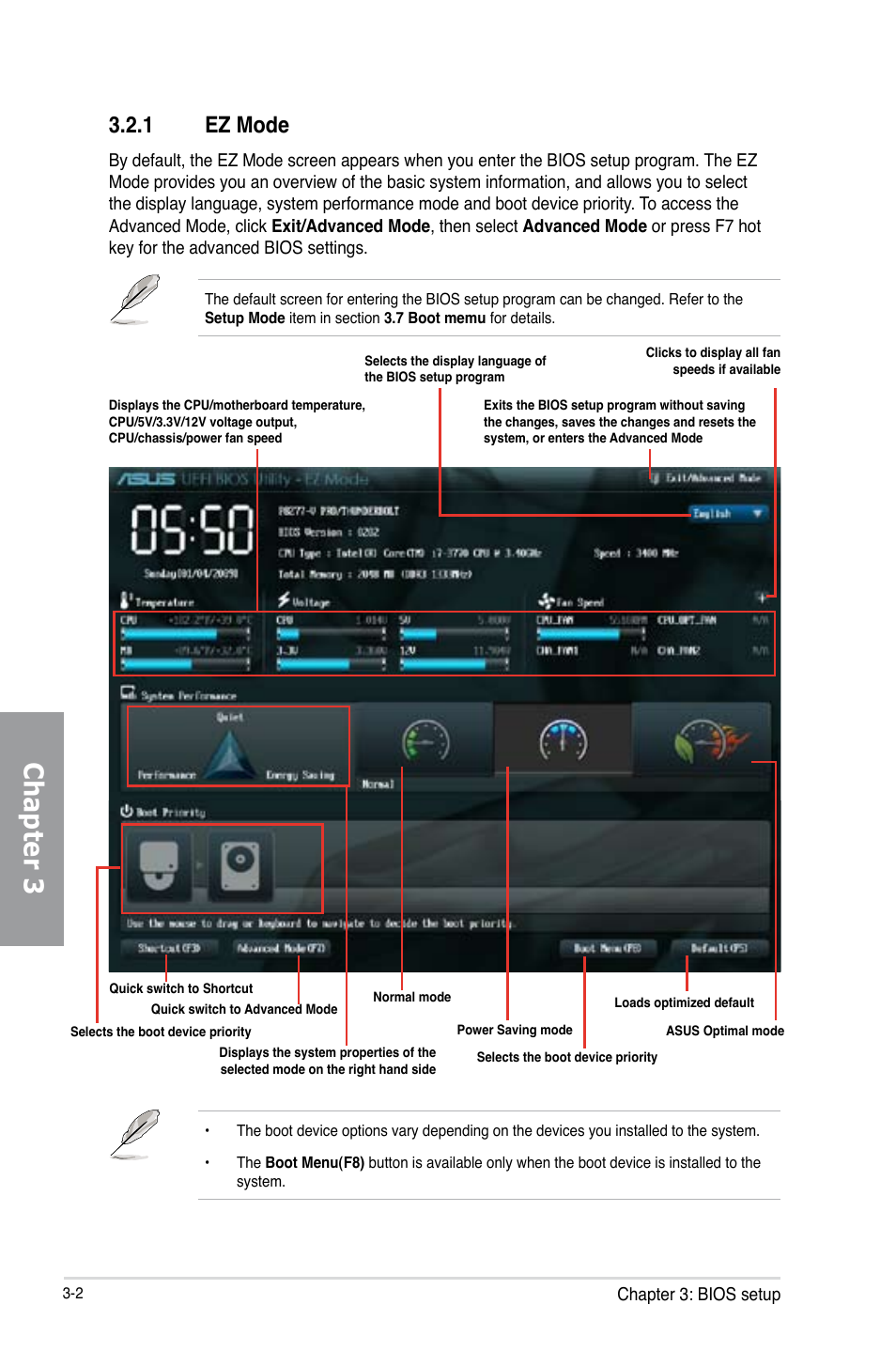 1 ez mode, Ez mode -2, Chapter 3 | Asus P8Z77-V PRO/THUNDERBOLT User Manual | Page 78 / 192