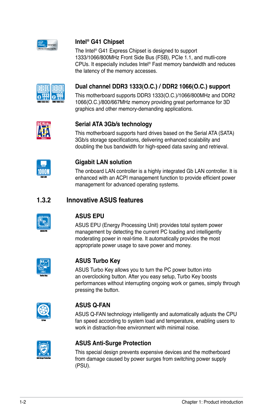 2 innovative asus features, Innovative asus features -2 | Asus P5G41C-M User Manual | Page 12 / 62