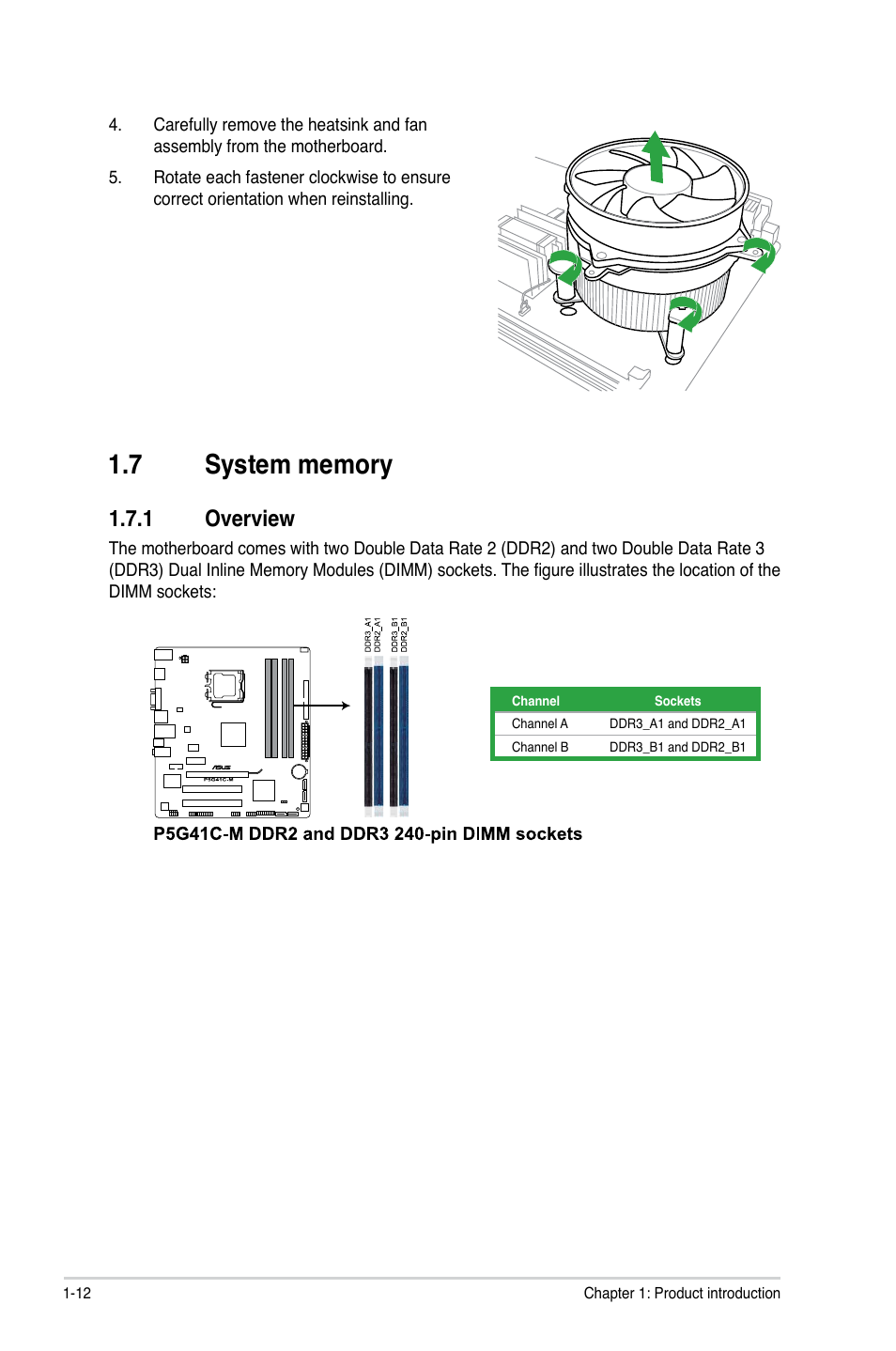 7 system memory, 1 overview, System memory -12 1.7.1 | Overview -12 | Asus P5G41C-M User Manual | Page 22 / 62