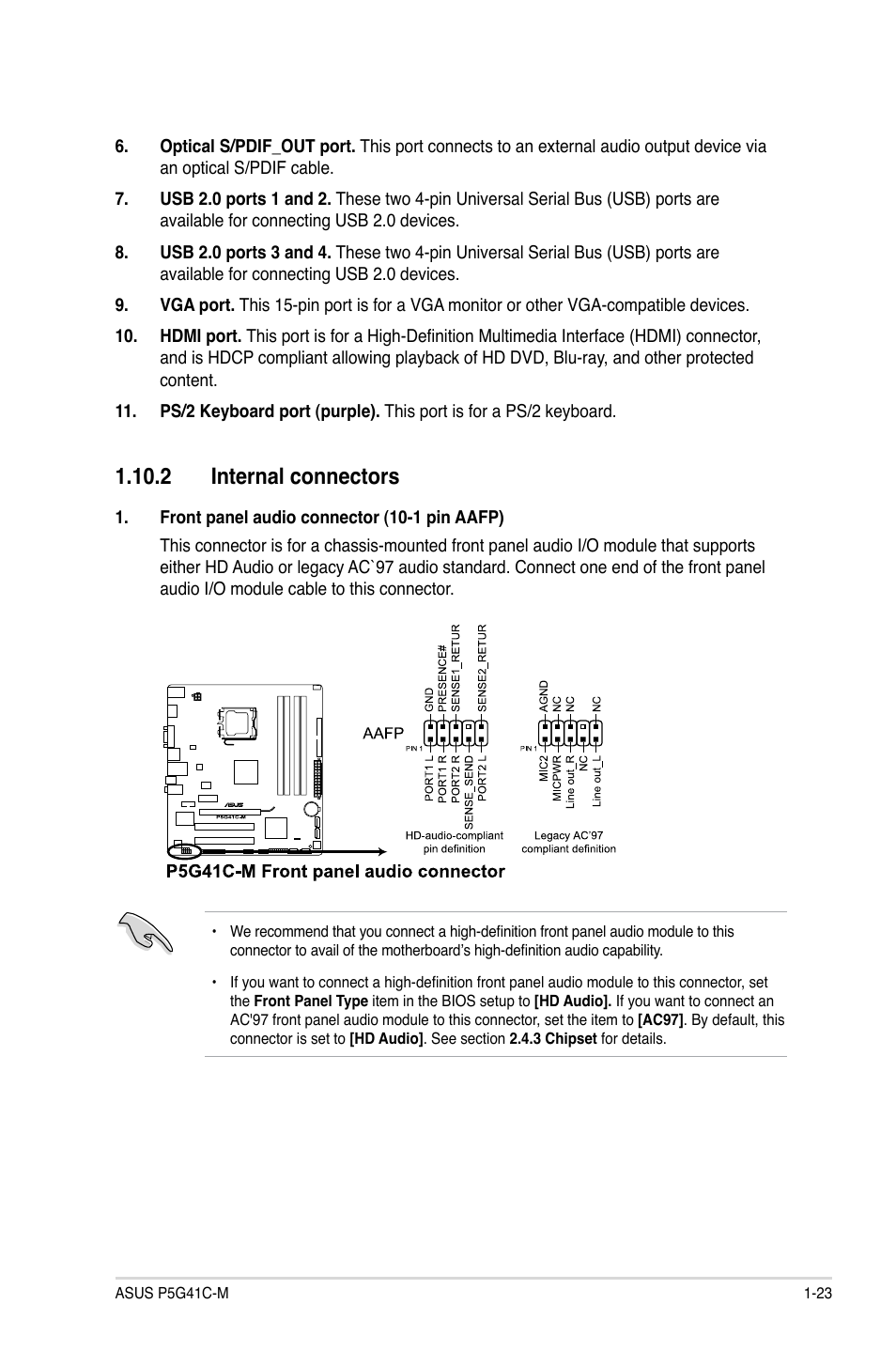 2 internal connectors, 2 internal connectors -23 | Asus P5G41C-M User Manual | Page 33 / 62