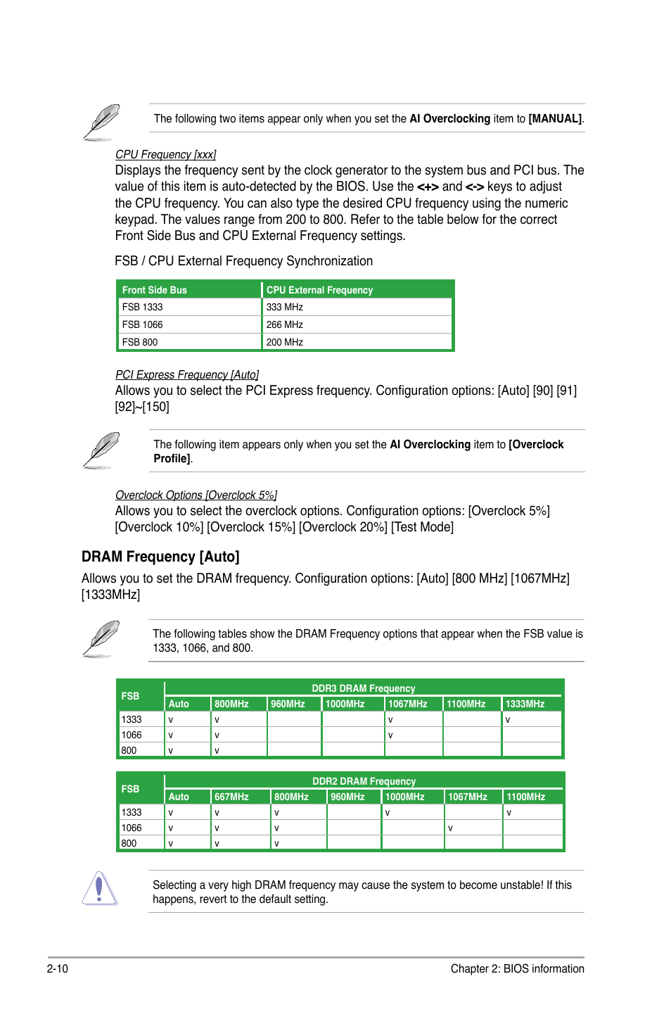 Dram frequency [auto, Fsb / cpu external frequency synchronization | Asus P5G41C-M User Manual | Page 50 / 62