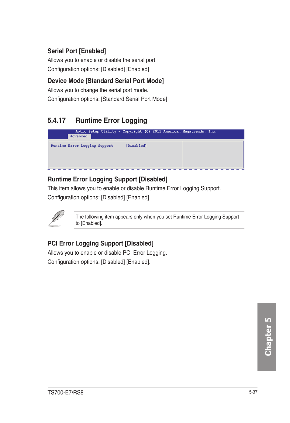 17 runtime error logging, Runtime error logging -37, Chapter 5 | Asus TS700-E7/RS8 User Manual | Page 107 / 198