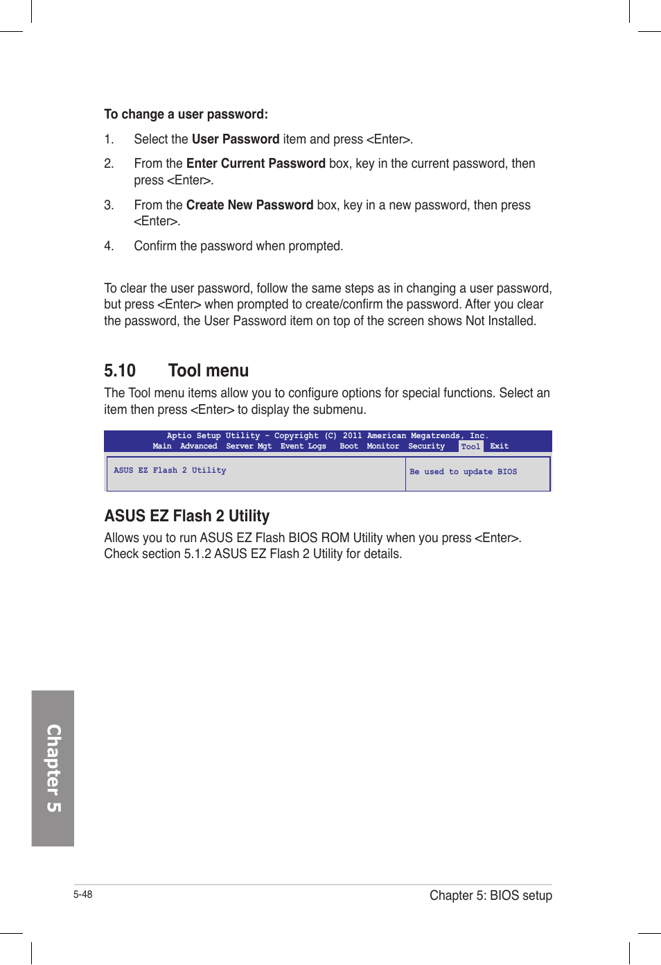 10 tool menu, Asus ez flash 2 utility, Tool menu -48 asus ez flash 2 utility -48 | Chapter 5 | Asus TS700-E7/RS8 User Manual | Page 118 / 198