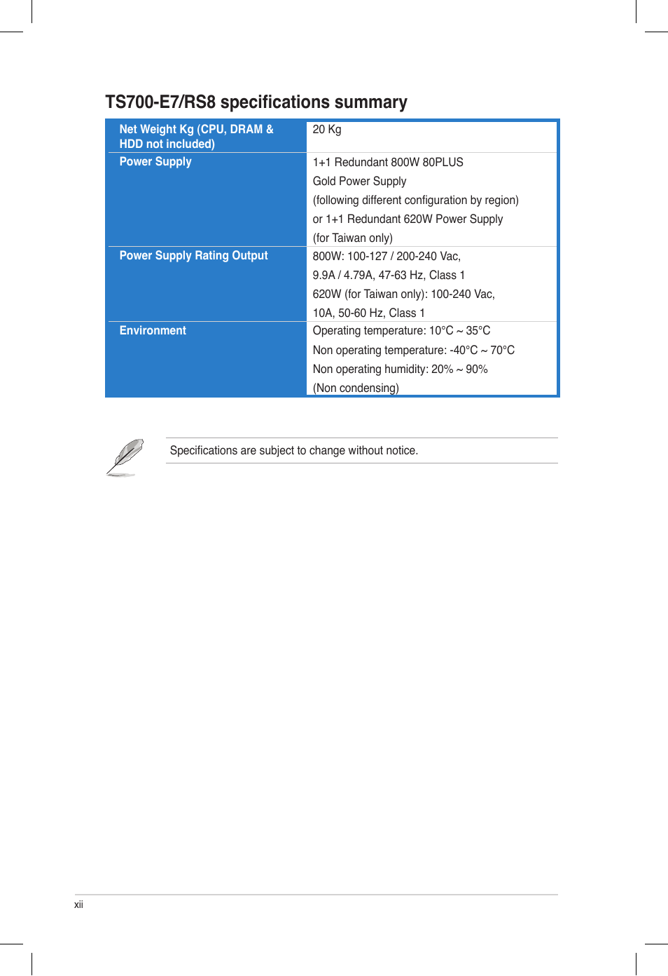 Asus TS700-E7/RS8 User Manual | Page 12 / 198