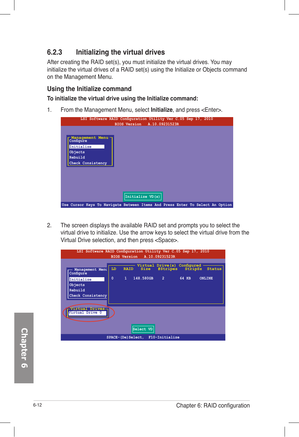 3 initializing the virtual drives, Initializing the virtual drives -12, Chapter 6 | Using the initialize command | Asus TS700-E7/RS8 User Manual | Page 132 / 198