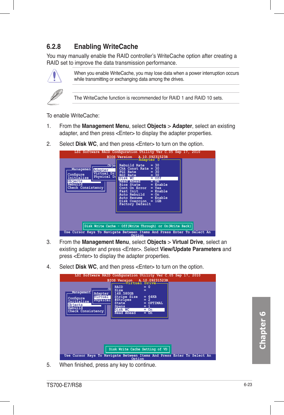 8 enabling writecache, Enabling writecache -23, Chapter 6 | Asus TS700-E7/RS8 User Manual | Page 143 / 198