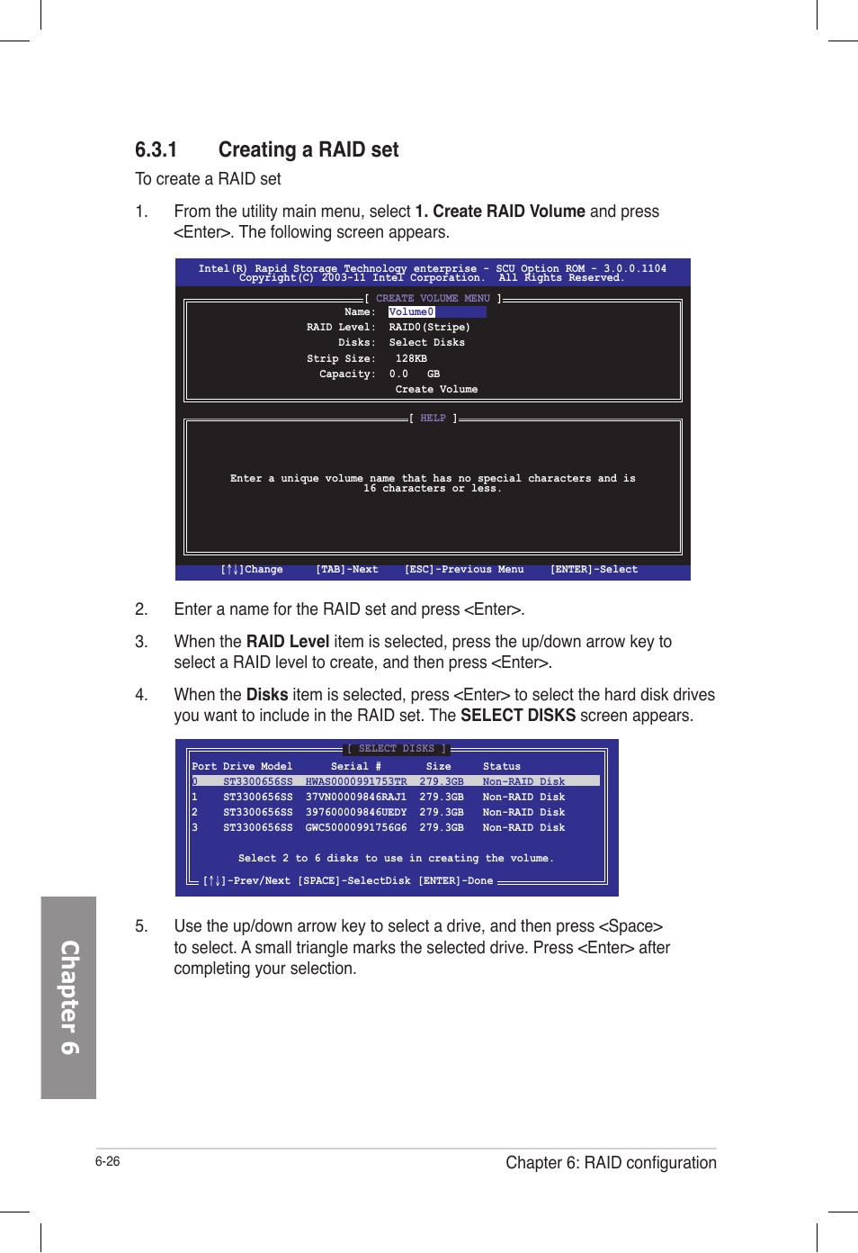 1 creating a raid set, Creating a raid set -26, Chapter 6 | Asus TS700-E7/RS8 User Manual | Page 146 / 198