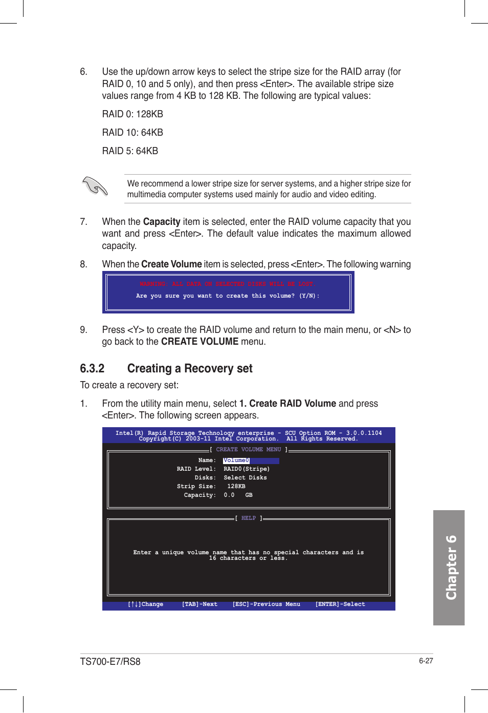 2 creating a recovery set, Creating a recovery set -27, Chapter 6 | Asus TS700-E7/RS8 User Manual | Page 147 / 198