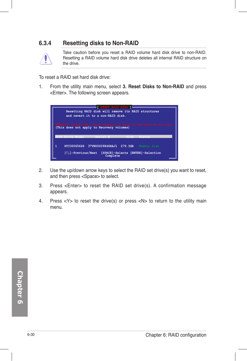 4 resetting disks to non-raid, Resetting disks to non-raid -30, Chapter 6 | Asus TS700-E7/RS8 User Manual | Page 150 / 198